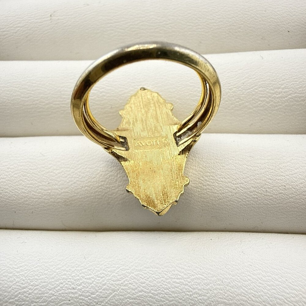 Vintage Avon Ring Kensington Victorian Revival sz 6- 6.5 Gold Tone 70s Starburst - Picture 8 of 13